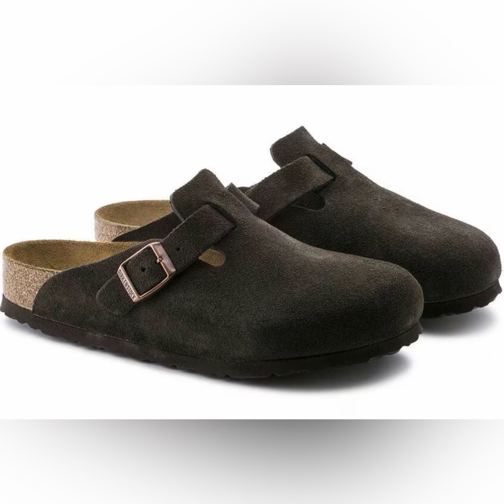 Birkenstock Boston Soft Footbed Suede Leather in Mocha - Size 39